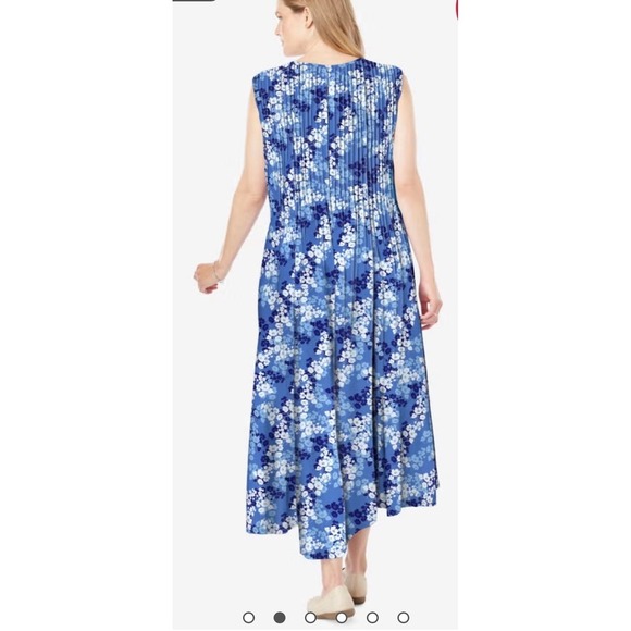 Woman Within Plus Size Floral Maxi Dress Sleeveless Pintuck Blue White 18/20 - Picture 2 of 6